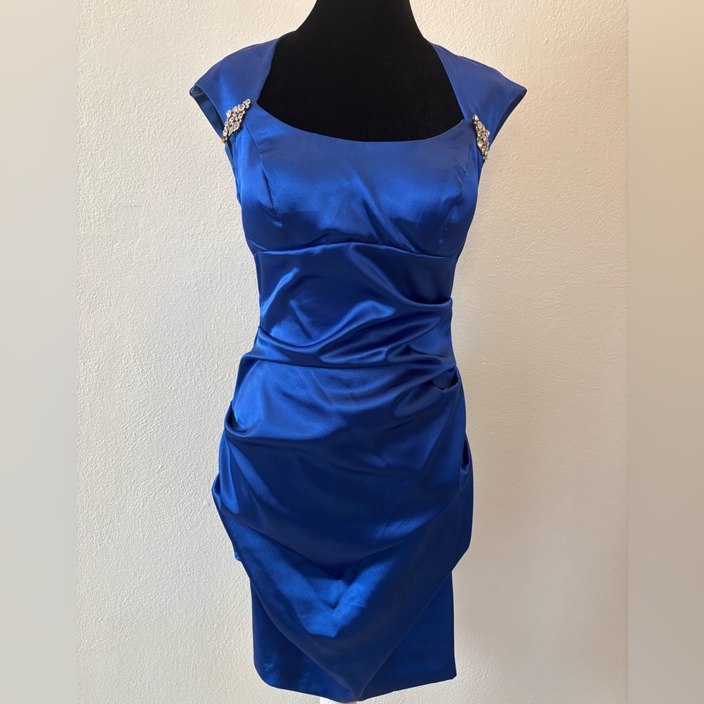 Beautiful Ruched Royal Blue Satin Dress